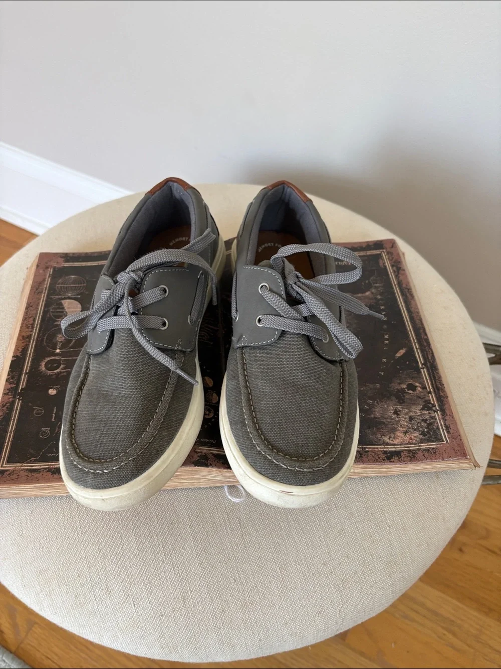 Sonoma Boys Casual Gray Canvas Boat Shoes with Brown Accent.. only worn once!